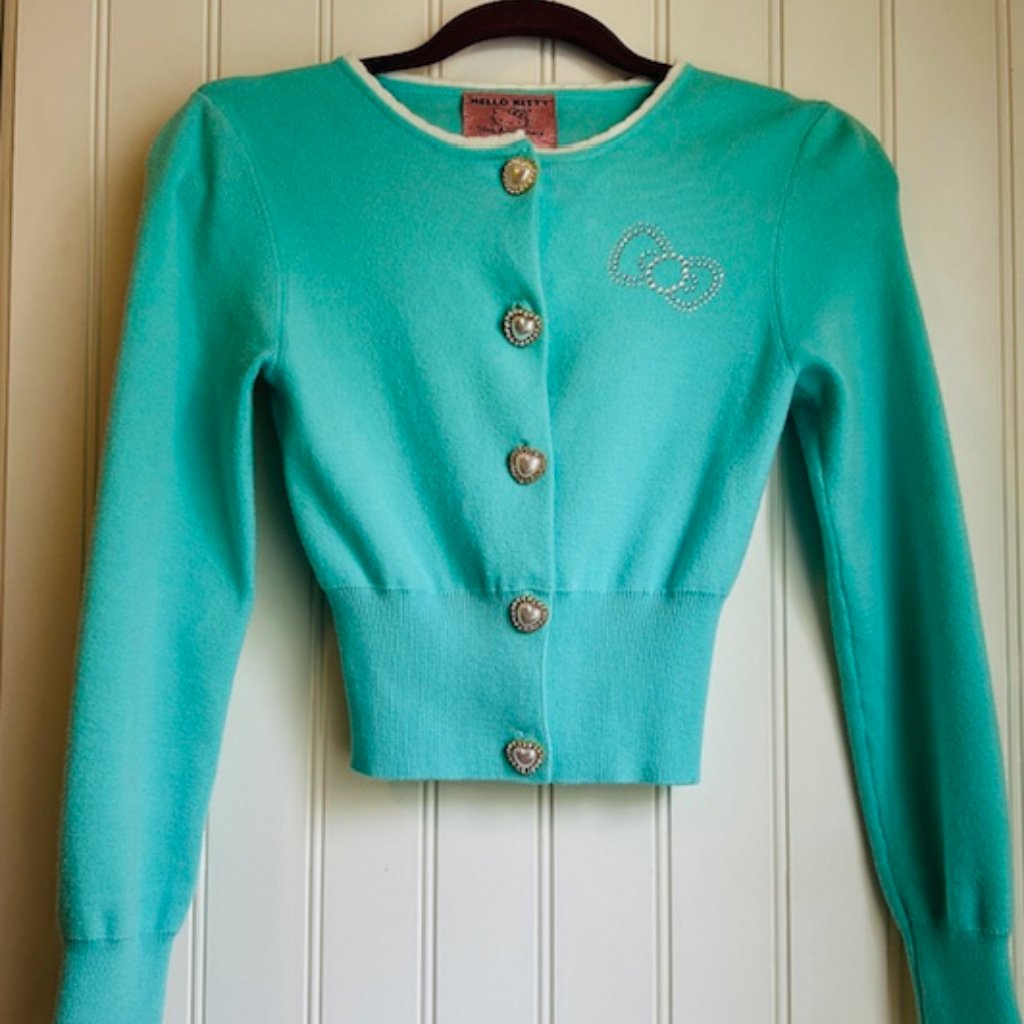 Hello Kitty 50th Anniversary X Forever 21 Blue Cardigan Pearl Heart Buttons Xs
